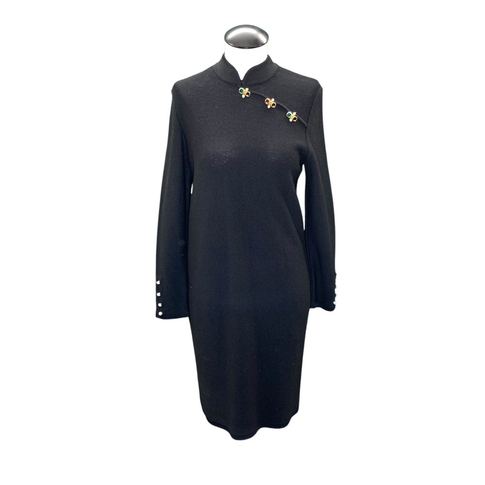 STEVE FABRIKANT for BERGDORF GOODMAN Vintage Black Wool Knit Dress - Size 4P